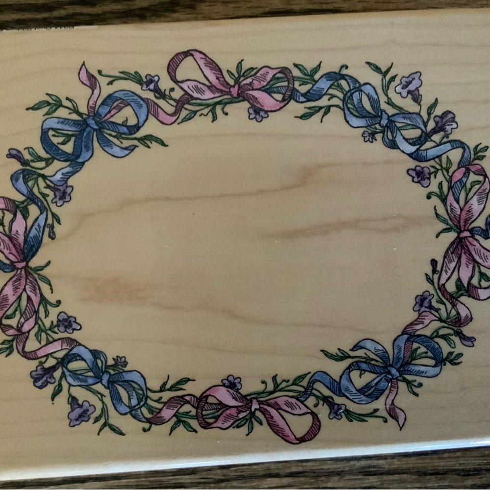 Oval Ribbon Frame wood mounted rubber stamp